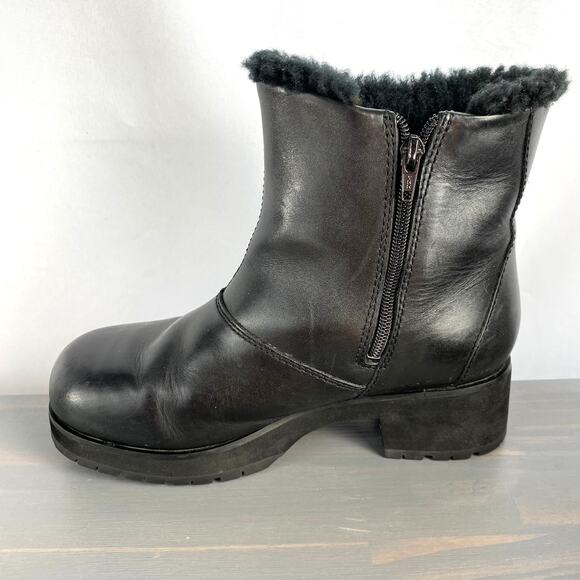 VTG UGG Australia Y2K 90s Leather Fur Boots Women 9 Black Chunky Platform Goth - Picture 2 of 11